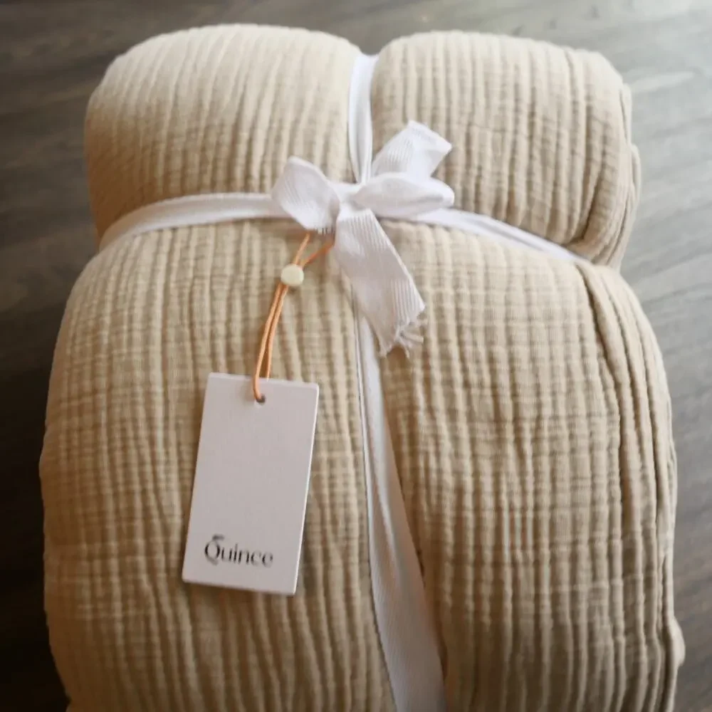 Quince Duvet Cover + Shams KING Cotton Airy Gauze Dune 100% Organic NEW